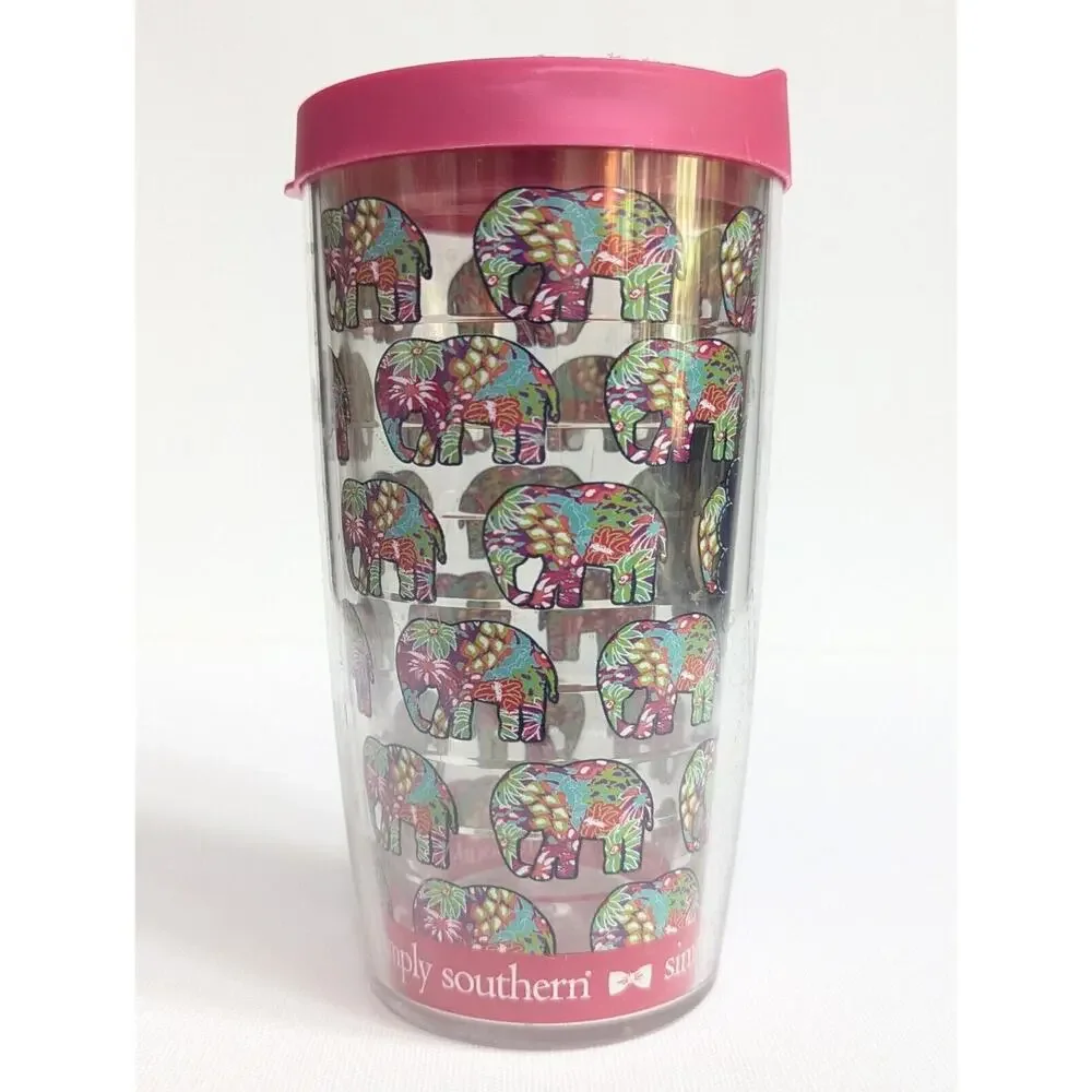 Simply Southern Tervis Tumbler 16 oz “B” Monogram Elephant Print Pink Lid
